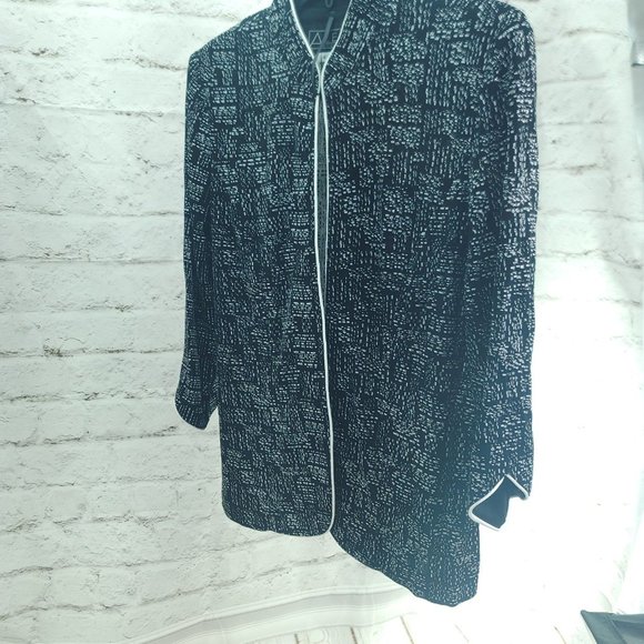 Alex Evenings Womens Black Abstract Long Sleeve Open Front Jacket Size Large - Picture 1 of 12